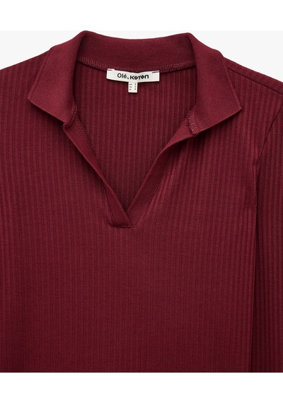 Koton Kaşkorse Uzun Kollu Slim Fit Polo Yaka Tişört Bordo 7wal10329ık