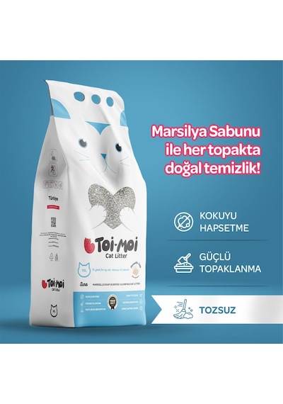Toi Moi Marsilya Sabunlu İnce Taneli Topaklanan Bentonit Kedi Kumu 10 Lt