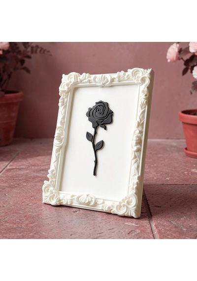 Monarch Rose Kabartma Gül Model Varaklı Beyaz Premium Tablo 170mm X 230mm Masaüstü İçin