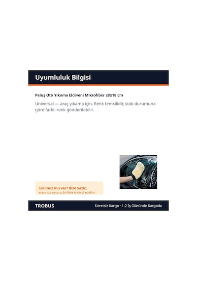Trobus Peluş Oto Yıkama Eldiveni Mikrofiber 28x18 Cm