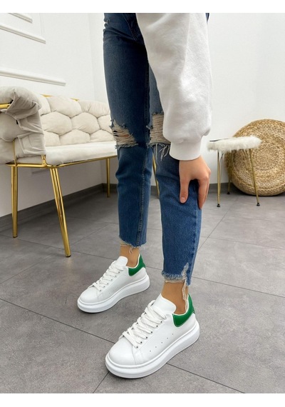 Erva'nın Butiği Beyaz Yeşil Queen Kadın Bağcıklı Sneakers-5024 Beyaz Yeşil Cilt
