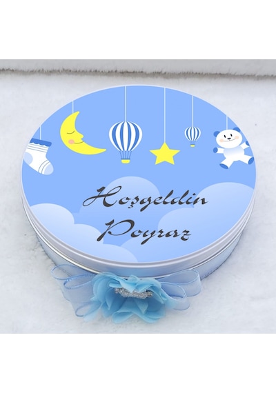 Ay Yıldzı Baskılı Metal Kutuda Bebek Çikolatası Uv Baskılı Madlen