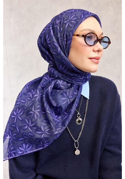 Silk Home Pamuk Polyester Soft Eşarp Soluk Mor Flora Desenli Kaymaz Dokulu 90x90 Çok Renkli