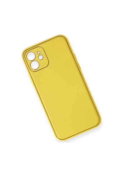 Newface - 536 - Apple iPhone Uyumlu 12 Kılıf Coco Deri Silikon Kapak - Ece-umay - - Sarı