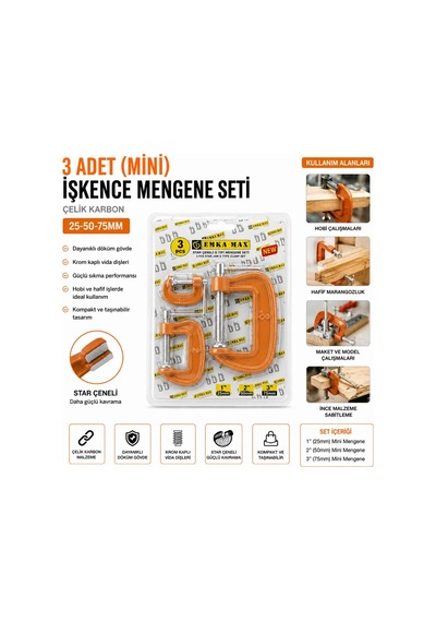 Jenerik Mini Mengene Seti 3'lü 25-50-75 Mm Karbon Çelik