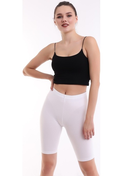 Self Clothing Kadın Ekru Penye Kumaş Yüksek Bel Kısa Tayt Slf1295