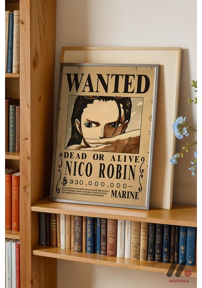 One Piece Nico Robin Wanted Poster, Siyah Çerçeveli Duvar Tablosu - Anime Severlere Özel Hediye