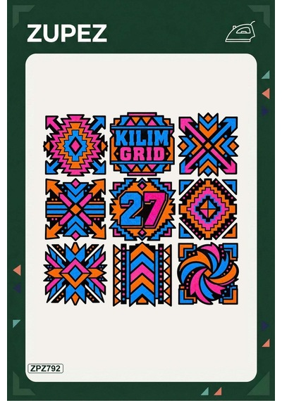 Zpz792 Kilim Grid 27 Ütüyle Uygulanabilir Transfer Baskı - 911529750