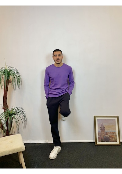 Süperlife Erkek Bisiklet Yaka Slim Fit İnce Sweatshirt Spr 20k17 Mor