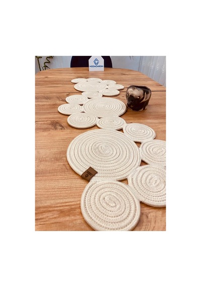 Jüt, Hasır, Dekoratif Masa Örtüsü,papatya Model Runner 30x100 Cm, Sehpa Örtüsü, Bohem Tarzı Krem Krem
