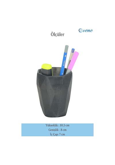Kalemlik Siyah Renk Masa Kalemliği Organizer Kalemlik Dönen Uzun Poly Model