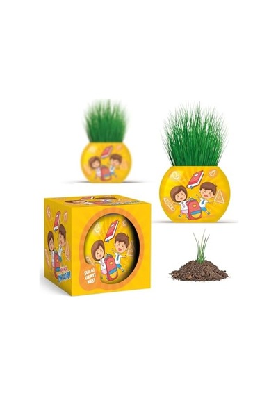 Yuup Okul Temalı Çim Adam 6'lı Set Çocuklar İçin Eğitici Ve Eğlenceli Bitki Yetiştirme Kiti