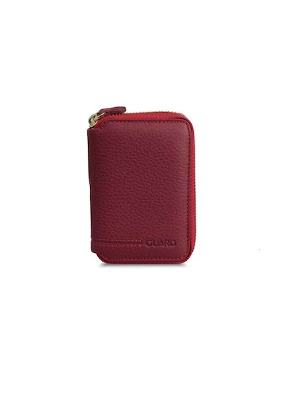 Guard Leather Guard Fermuarlı Kırmızı Deri Mini Cüzdan