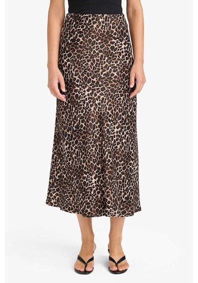 Defacto A Kesim Normal Bel Leopar Desenli Saten Midi Etek D7648ax25aubk27 Siyah