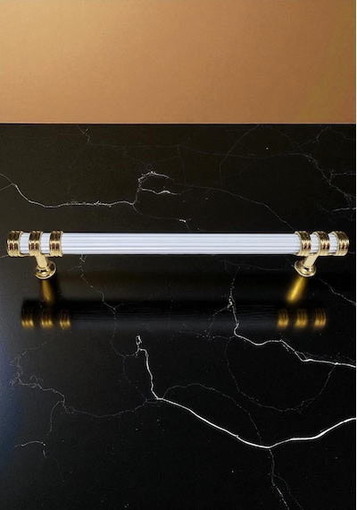 Çizgili Nesli Alüminyum Metal Lüks Mobilya Çekmece Mutfak Dolabı Kulpu Beyaz-altın 96mm 5 Adet Beyaz - Gold