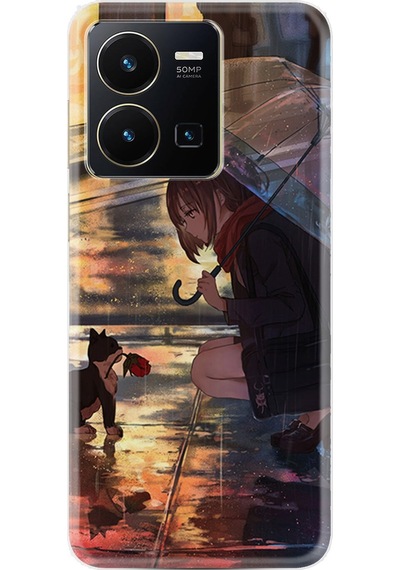 Vivo Y36 Kılıf Silikon Desen Özel Seri Kız Ve Kedi 1762