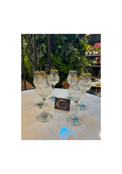 Grappa Eyfel Altın Yaldızlı 6'lı Kahve Yanı Bardağı, Su-meşrubat-soda Bardağı, Sunumluk Gold-yaldız