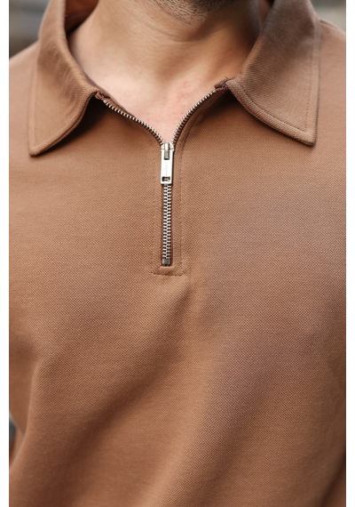 Madmext Vizon Yarım Fermuarlı Polo Yaka Dokulu Erkek Sweatshırt E7197