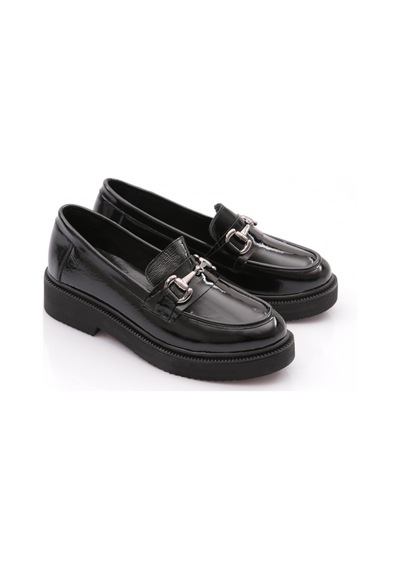 Dgn 1072-1-083 Kadin Aksesuarli Loafer Ayakkabi SIYAH RUGAN