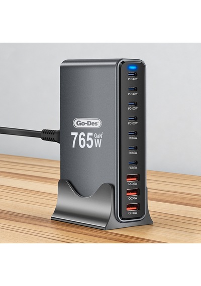 Go Des Gd-b963 Gan Teknolojili 10 Portlu Masaüstü Çoklu Şarj İstasyonu 765w Gri