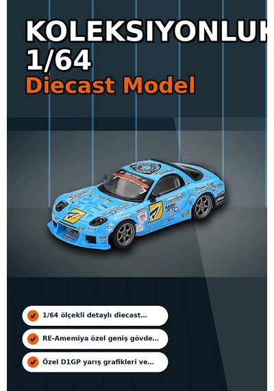 Detaylı 1/64 Ölçek Mazda Rx-7 Re-amemiya D1gp Model Araba - Koleksiyonluk Diecast Oyuncak Bx-313378