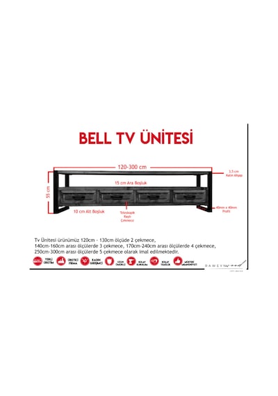 Raweyn Bell Doğal Ahşap Tv Ünitesi - 140cm Ceviz