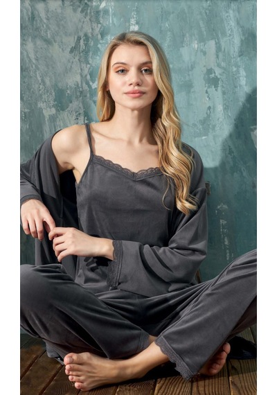 Cotonhause Kadın 3'lü Kadife Füme Pijama Takımı C1t3n402-1 001