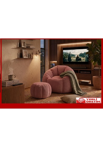 Herev Puf/ Tekli Puf Berjer / Baba Koltuğu / Papatya Modelli Kadife Kumaşlı Puf Takımı Pembe