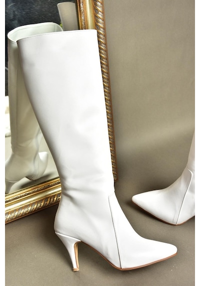 Fox Shoes R372453009 Beyaz İnce Topuklu Kadın Çizme Beyaz