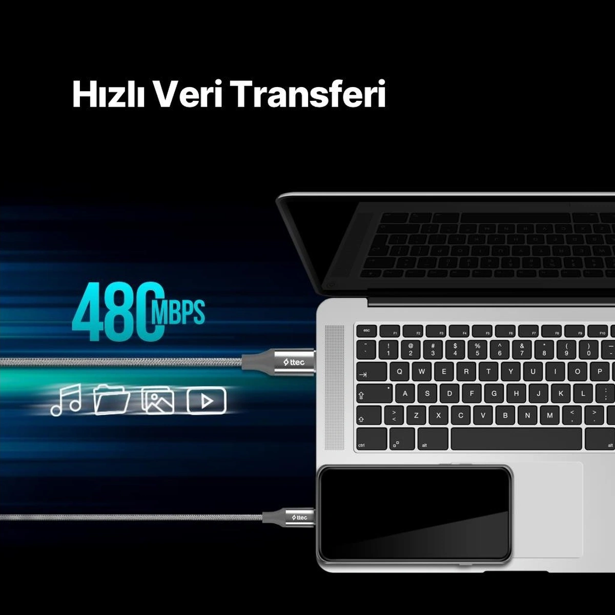 Alumicable Usb-c - Usb-c 200cm 65w Pd/qc Hızlı Şarj/data Kablosu Uzay Grisi 2dk51ug