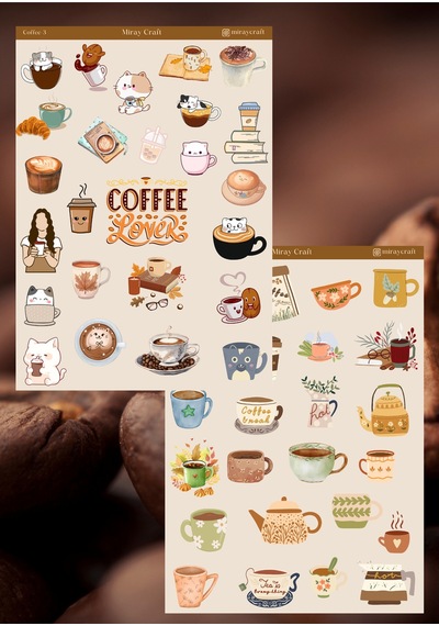 4'lü Kahve Temalı 12 17 Cm Sticker Seti/bullet Journal, Scrapbook, Ajanda, Planlayıcı, Defter Için Diğer