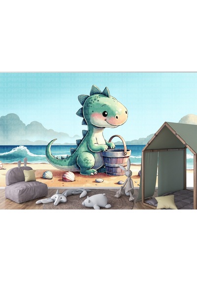 Deniz Kıyısında Dinozor Çocuk Odası Poster Duvar Kağıdı