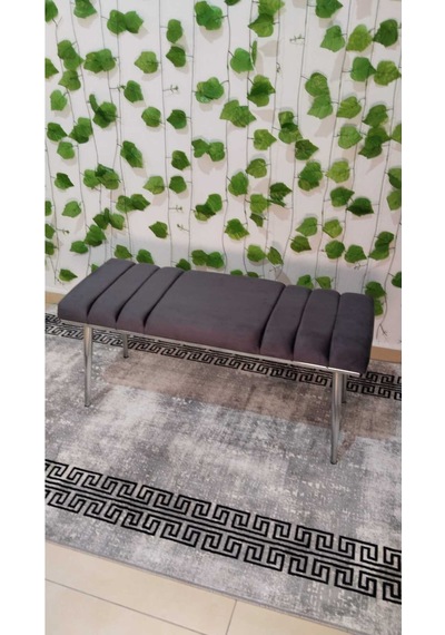 Özcan Metal Krom Metal Ayaklı Metal Kasalı Bench Mutfak Salon Antre Yatak Odası Balkon Puf Bank Antrasit