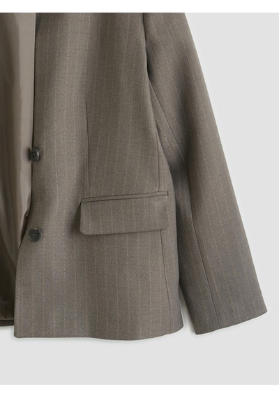 Lcw Vision Kahverengi Şal Yaka Çizgili Kadın Blazer Ceket