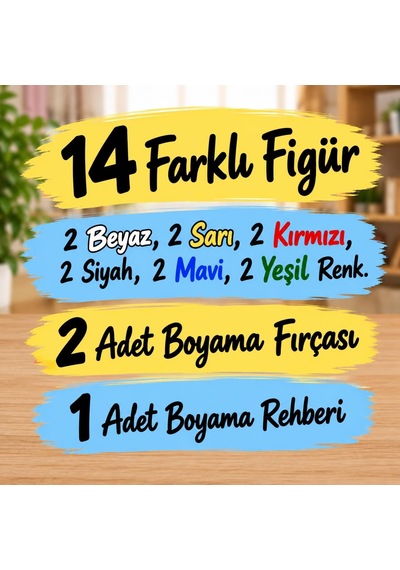 Arnur 14'lü Araçlar Taş Boyama Seti 14 Farklı Figür 12 Renk Akrilik Boya + 2 Fırça + Boyama Rehberi