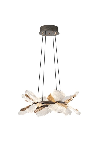 Taran 50'lik Siyah Gold Çiçek Desenli 60 Watt Yuvarlak Modern Salon Led Avize Siyah Gold