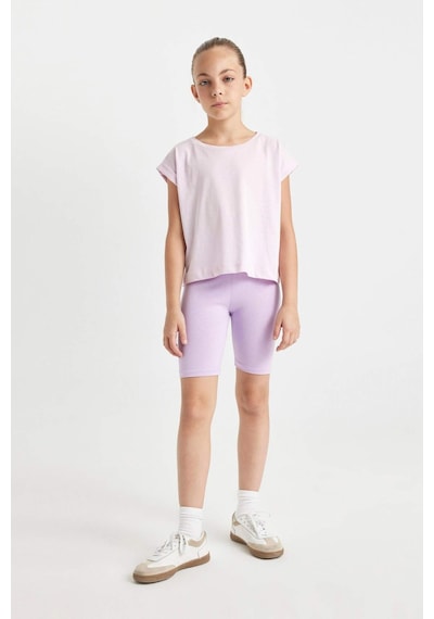 DeFacto Kız Çocuk Boxy Fit Bisiklet Yaka Basic Düz Kısa Kollu Tişört C4511A824SMPN180 Pembe
