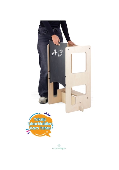 Flip Natural 3'ü 1 Arada Öğrenme Kulesi & Aktivite Masası & Yazı Tahtası Natural