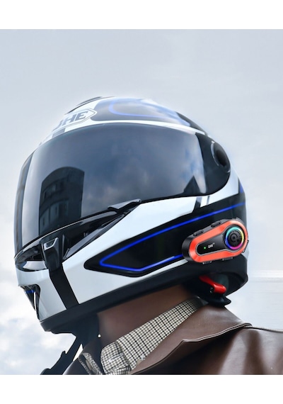 Motorsiklet Kask Interkom Kulaklık Rgb Işık Bluetooth 5.0 Çift Telefon Bağlantı 2x Intercom