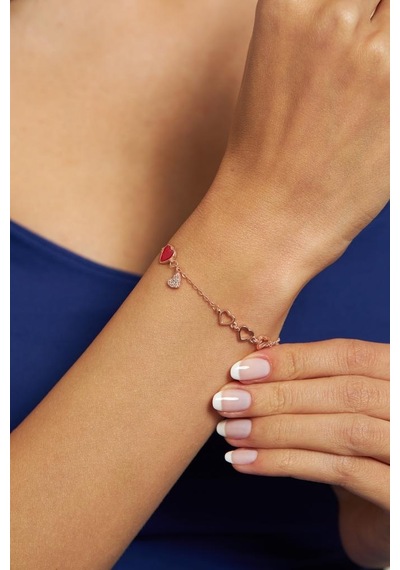 Roza Silver Zirkon Taşlı Mineli Rose Kalp Minimal Gümüş Bileklik