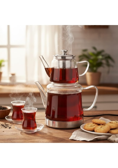 Gramor Çelik İndüksiyon Tabanlı Cam Çaydanlık - Şeffaf - 1,8 Lt + 600 Ml Çok Renkli