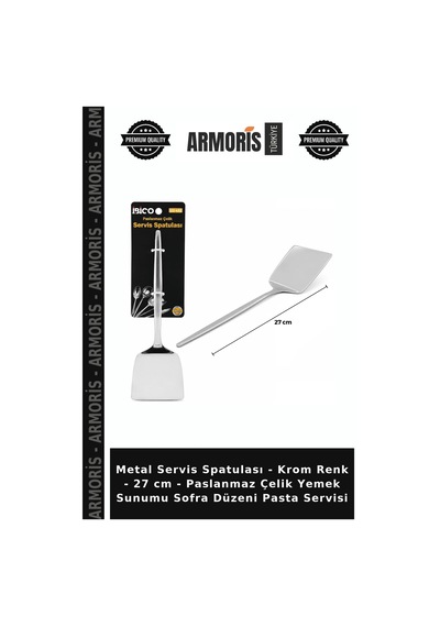 Metal Servis Spatulası - Krom Renk - 27 Cm - Paslanmaz Çelik Yemek Sunumu Sofra Düzeni Pasta Servisi Çok Renkli