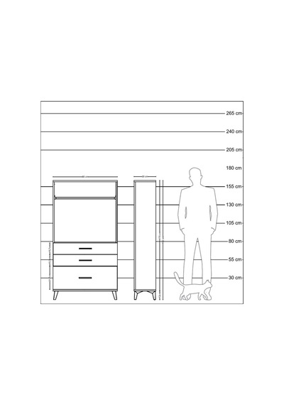 Arges Dolap Tek Raflı 3 Çekmeceli Tek Askılı 88x30x163 Çam-an... Çam