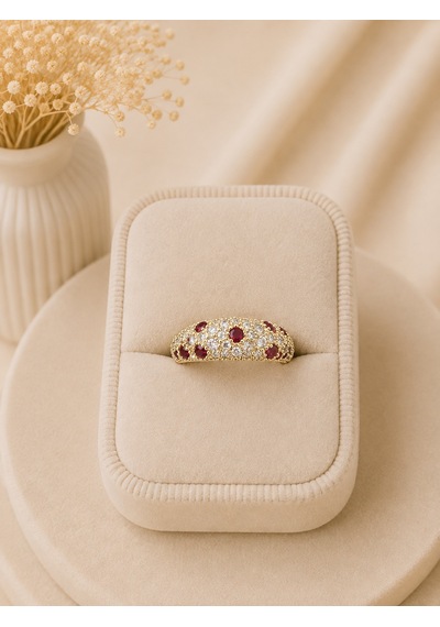 Valmont Accessories Kadın Gold Renk Fuşya Pembe Ve Beyaz Taşlı Bombeli Yüzük