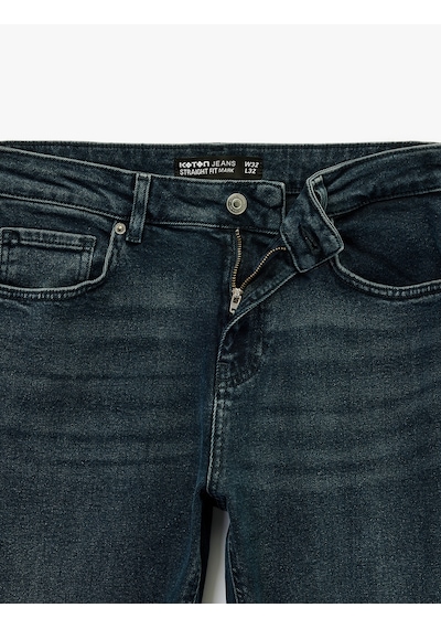 Koton Normal Bel Pamuklu Straight Fit Jean Pantolon - Mark Jean Koyu İndigo 6wam40167nd