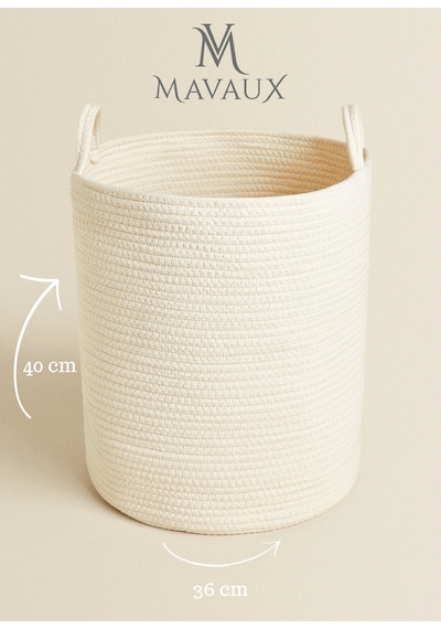 Mavaux Çok Amaçlı, 40cm-36cm Büyük Boy, Yanları Saplı, Sepet, Jüt, Hasır, Dokuma Sepet, Düzenleyici Beyazbüyük