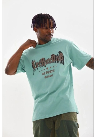Erkek Baskılı T-shirt Kısa Kol Bisiklet Yaka Regular Fit Tişört - Mint Yeşili Mint Yeşili