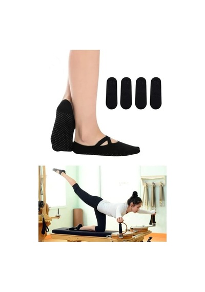 4 Çift Siyah Kaydırmaz Tabanlı Fitness Plates Yoga Çorabı