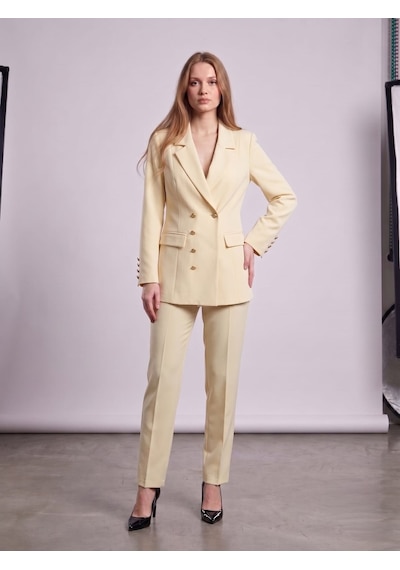 Prenses Kadın Regular Kesim Blazer Ceket Pantolon Takım Modern Trend Zamansız Sarı