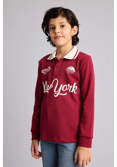 Defacto Erkek Çocuk Polo Yaka Baskılı Tişört G6291a826spbr284 Bordo-br284